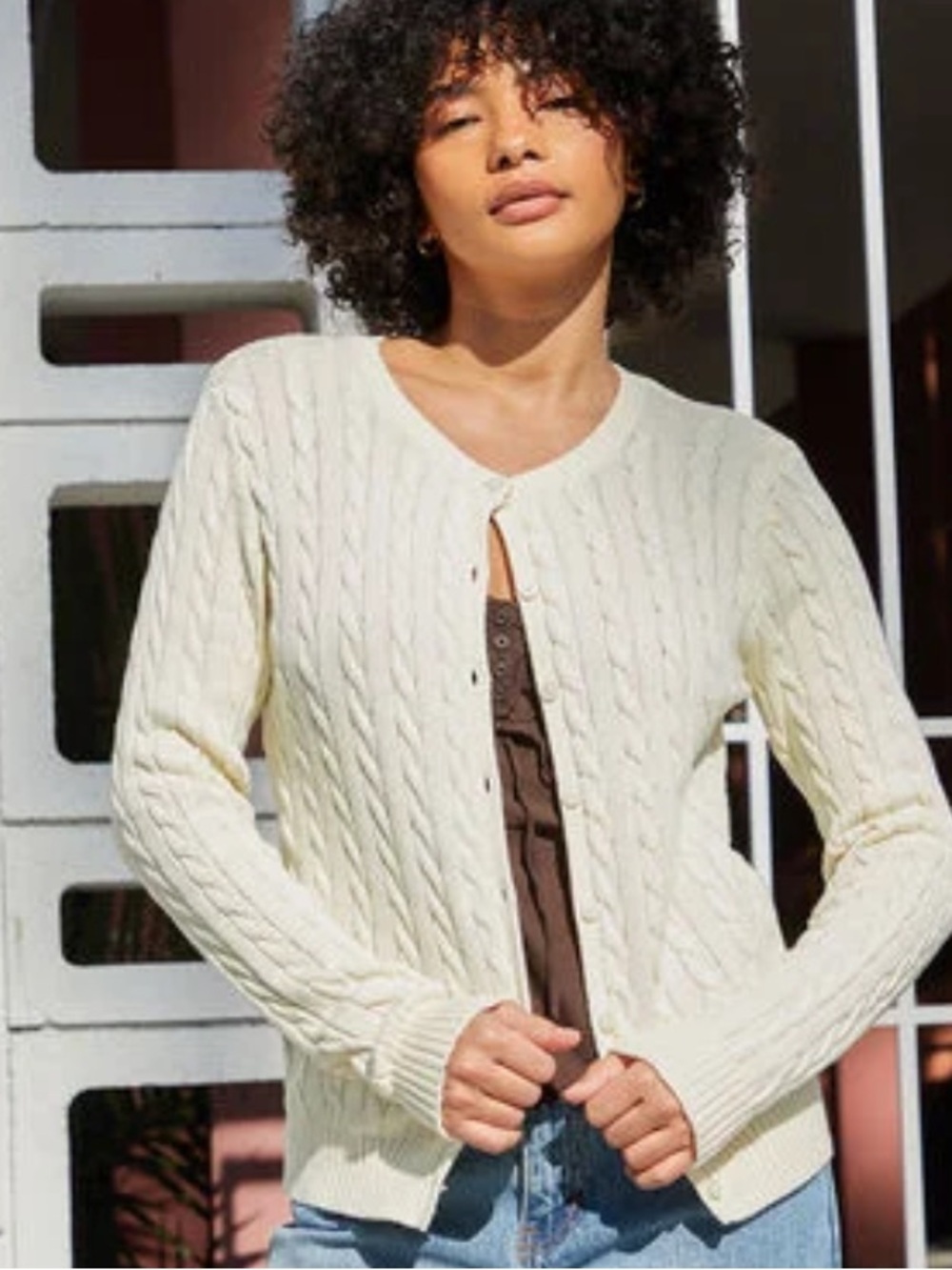 Brandy Melville John Galt Amalie White Cable Knit Cardigan Sweater old money